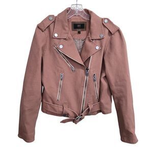 Frye Womens Moto Motorcycle Jacket Size Small Mauve Clay Canvas Denim Urban Boho